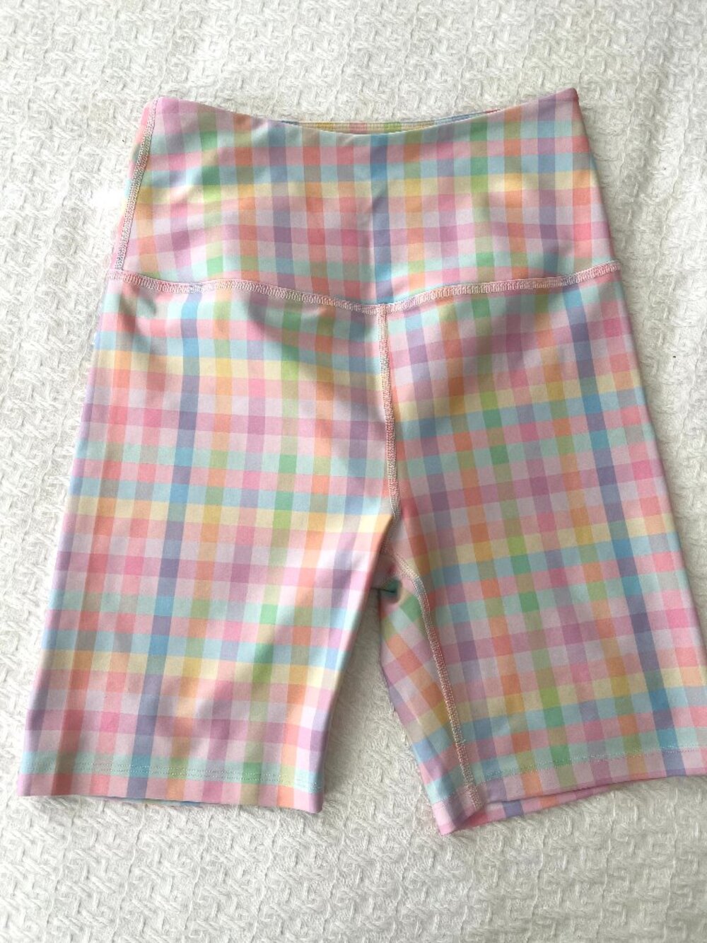 Beyond Yoga -Pastel Gingham - High-Waisted Biker Shorts - Size Large